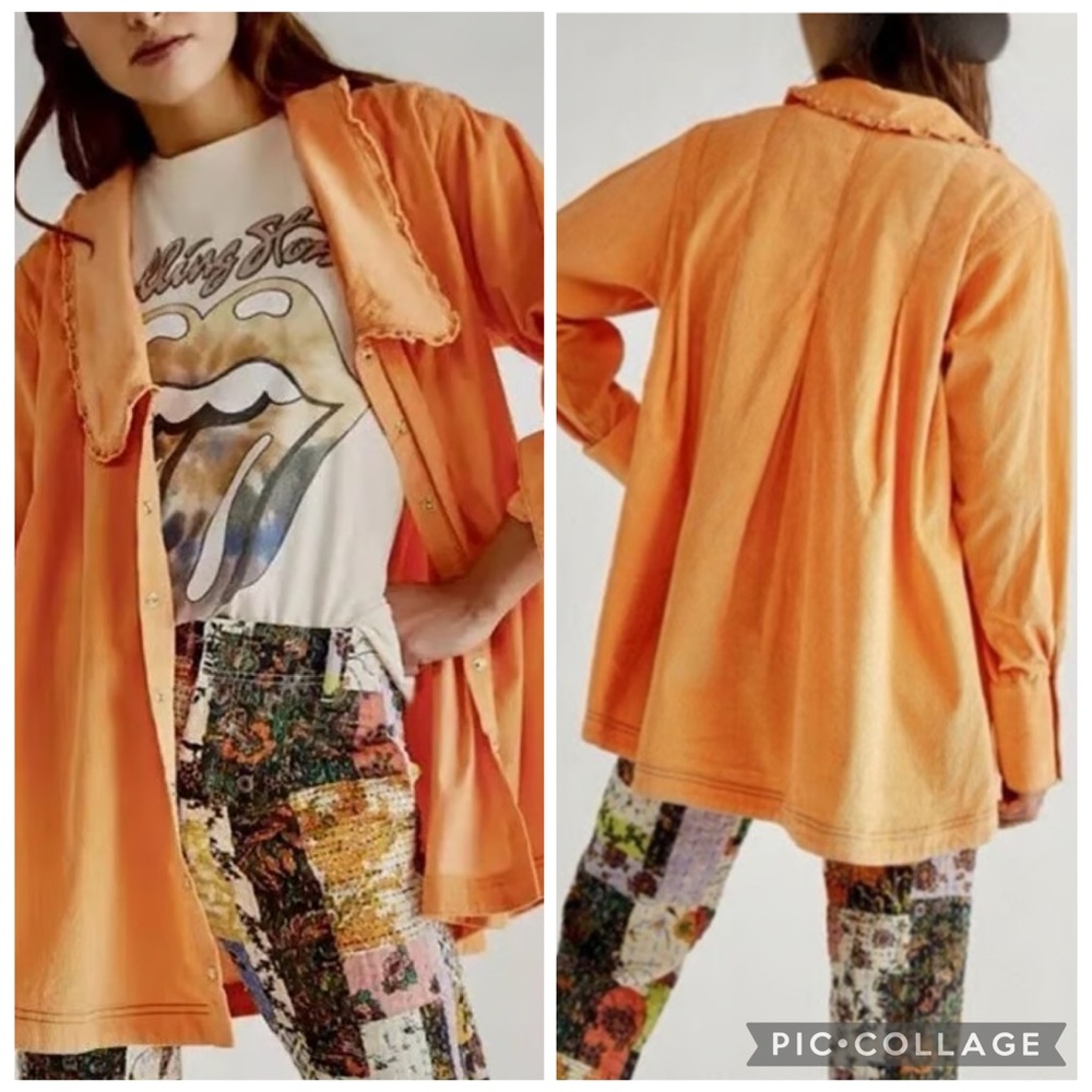 Free People Charlie Orange Corduroy Button Down